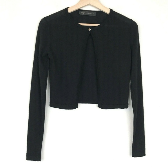 Versace Sweaters - Versace Black Cropped Lana Wool Cardigan